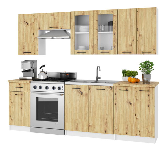 Horní kuchyňská vitrína Organo 720 (bílá + dub artisan)