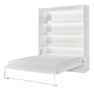 Sklápěcí postel 160 Perfecto I (bílá + bílá + černá) (vertikální) (bez osvětlení)