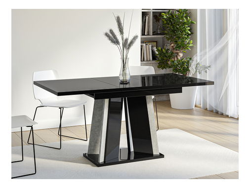 Rozkládací jídelní stůl Ledysa (lesk bílý + beton) (pro 2-6 osob)