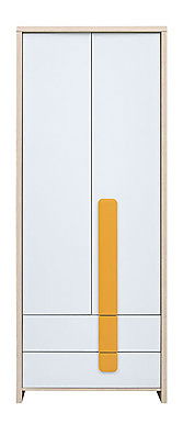 Šatníková skriňa BRW Colorado SZF2D2S (dub světlý belluno + bílá + pomerančová)
