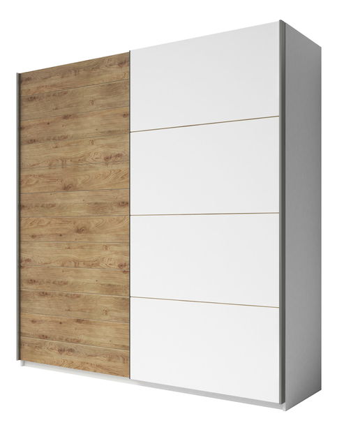 Šatní skříň s posuvnými dveřmi Afrodita EA19 (bílá + dub beaufort)