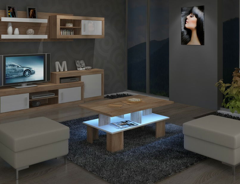 Konferenční stolek Sudbury 2 (sonoma světlá + lesk bílý)