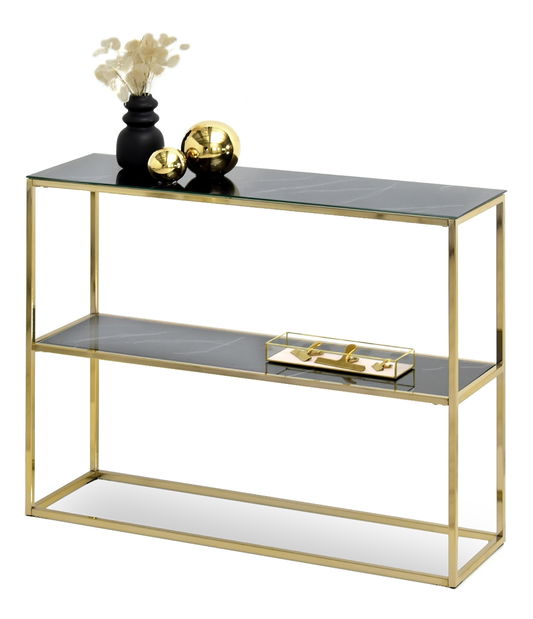 Konzolový stolek Bella Kons Bis (černý mramor + zlatá)