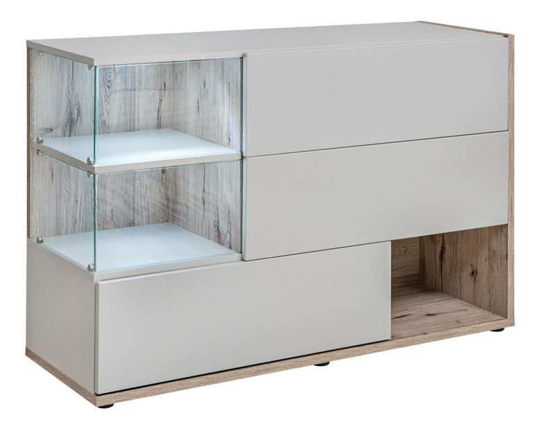 Vitrína Seghill 28 DWPG SKS (perlově šedá + dub wellington)