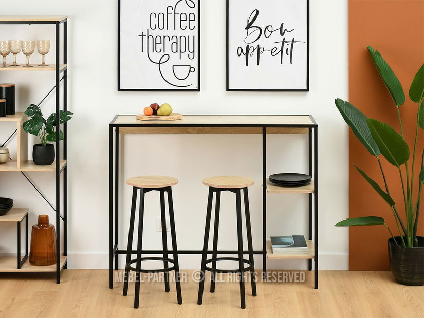 Barový set Everet (sonoma + černá) (pro 2 osoby)