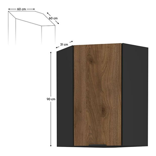 Horní rohová kuchyňská skříňka Monzesa 60x60 GN 90 1F (ořech okapi + černá)