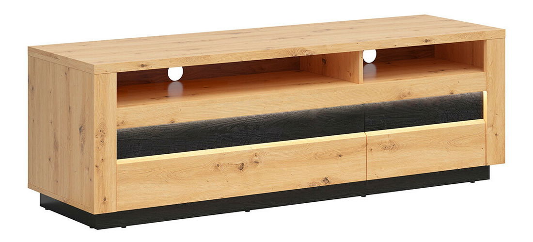 TV stolek/skříňka BRW Ostia RTV2S (dub artisan + dub černý) (s LED osvětlením)