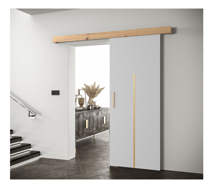 Posuvné dveře 90 cm Sharlene X (bílá matná + dub artisan + zlatá)