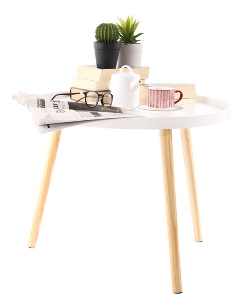 Příruční stolek Sansay (bílá + přírodní)