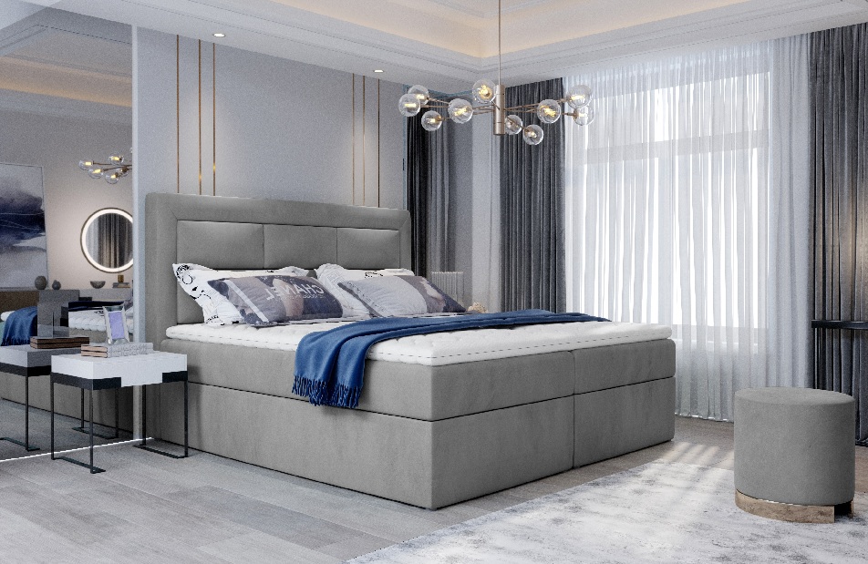 Boxspring postel 180 cm Variv (světle šedá) (s matrací)