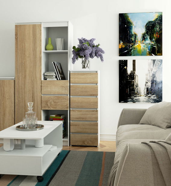 Komoda Celestial (bílá + dub sonoma)