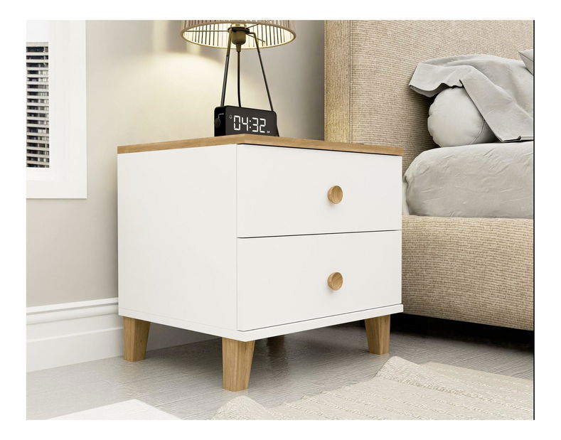 Noční stolek Nedata (dub + bílá)