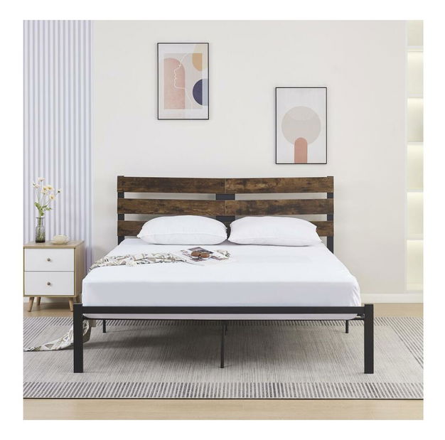 Manželská postel 160 cm Acabarian (černá + dub rustikal) (s roštem)