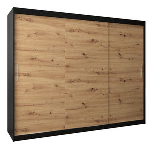 Šatní skříň 250 cm Toki (Černá matná + Dub artisan)