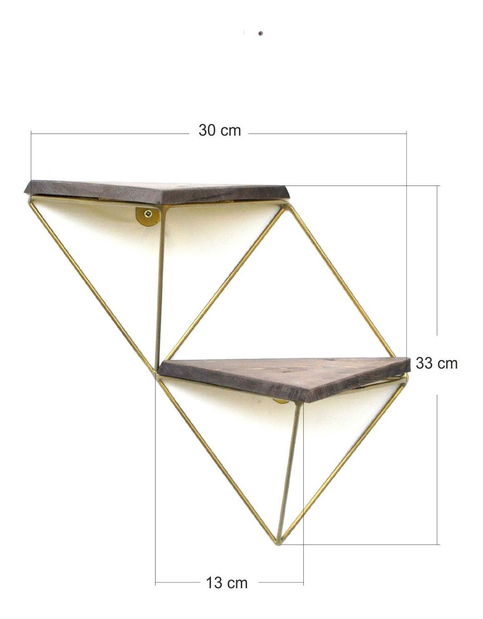 Dekorativní nástěnná police Duvelo 2 (ořech + zlatá)
