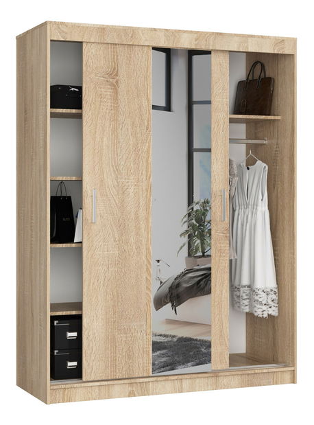 Šatní skříň Clotilde (dub sonoma) (se zrcadlem)