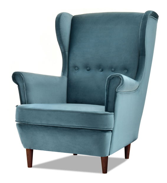 Křeslo ušák Margis (modrá + buk)