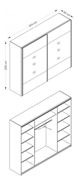 Šatní skříň s posuvnými dveřmi Laurenia (černá) (se zrcadlem)
