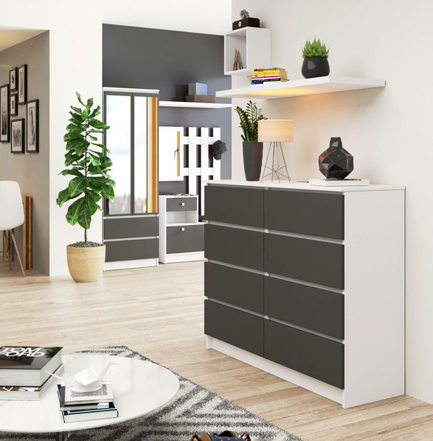 Komoda Kapil II (bílá + šedý grafit)