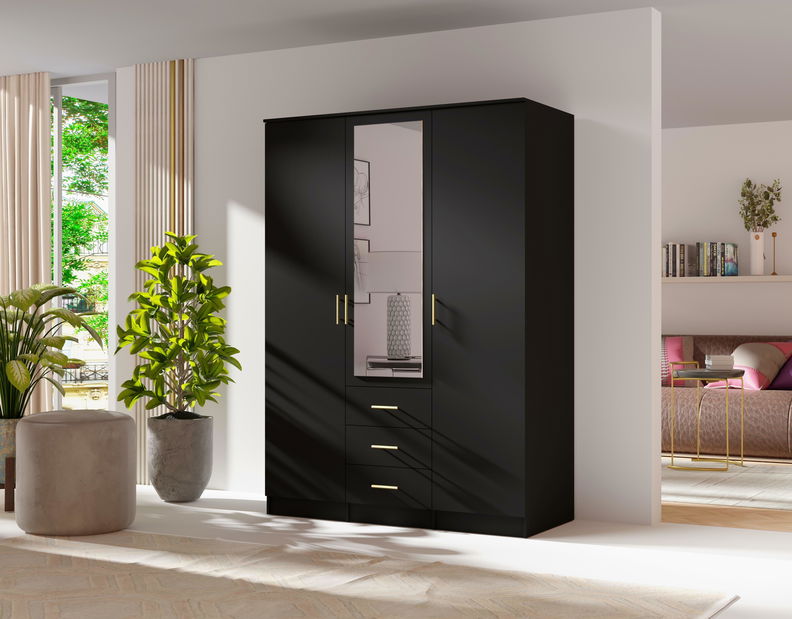 Šatní skříň Selforta 3D (černá) (se zrcadlem)