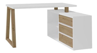 Rohový PC stolek Ian (bílá + dub artisan)