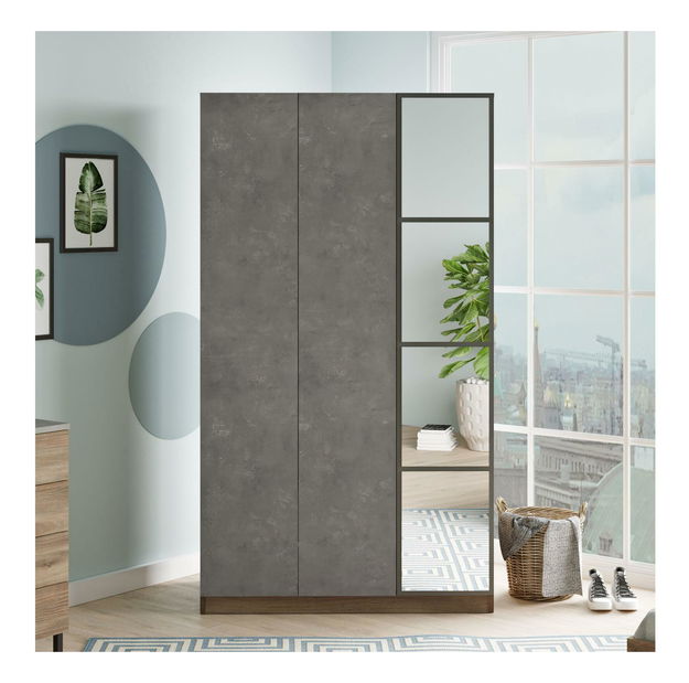 Šatní skříň Hamerella 1 (se zrcadlem) (hnědá + šedá)