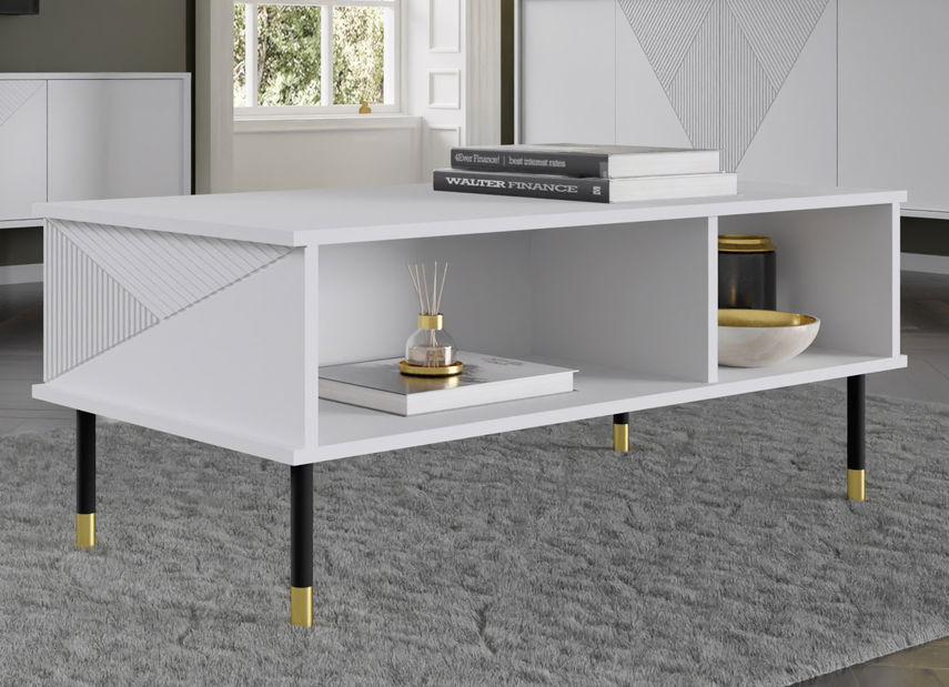Konferenční stolek Wenty (bílá + černá + zlatá)