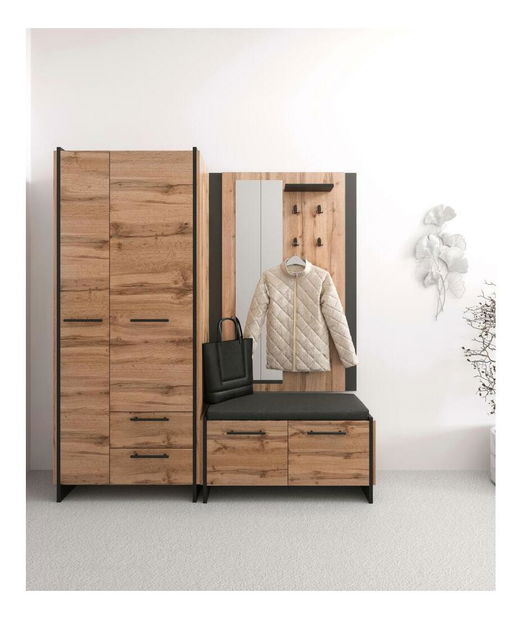 Věšákový panel Actualmente (dub wotan + černá) (se zrcadlem)