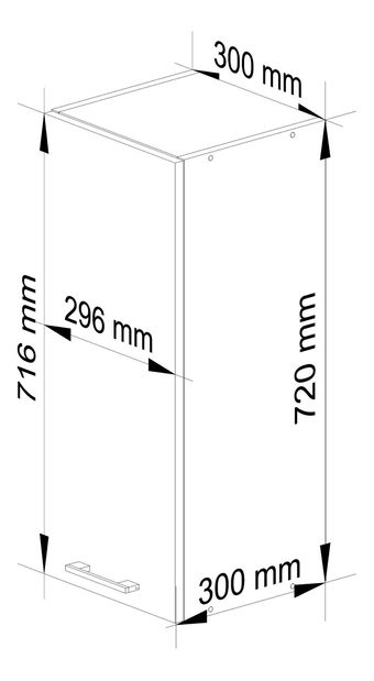Horní kuchyňská skříňka Ozara W30 H720 (bílá + grafit lesk)