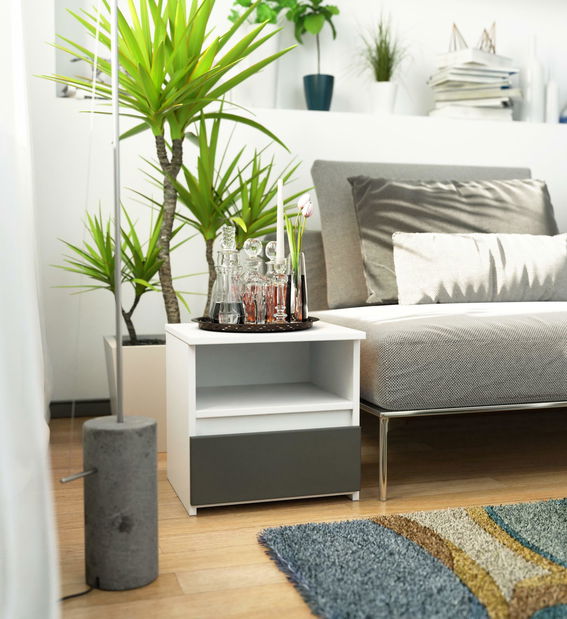 Noční stolek Crispian (bílá + šedý grafit)