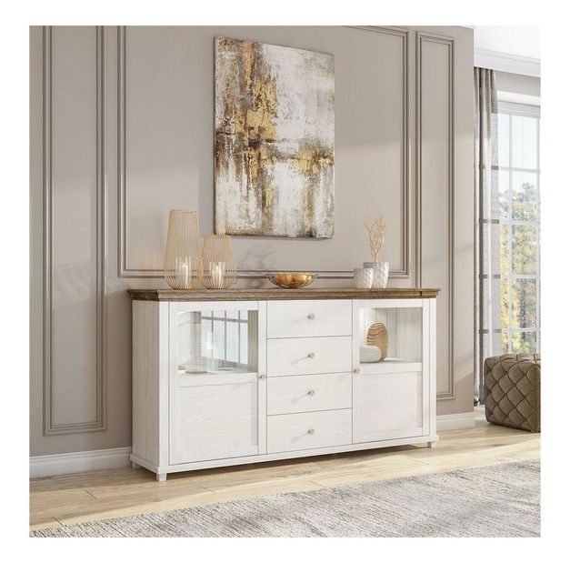 Vitrína Elvina Typ 25 (bílá + jasan + dub lefkas)