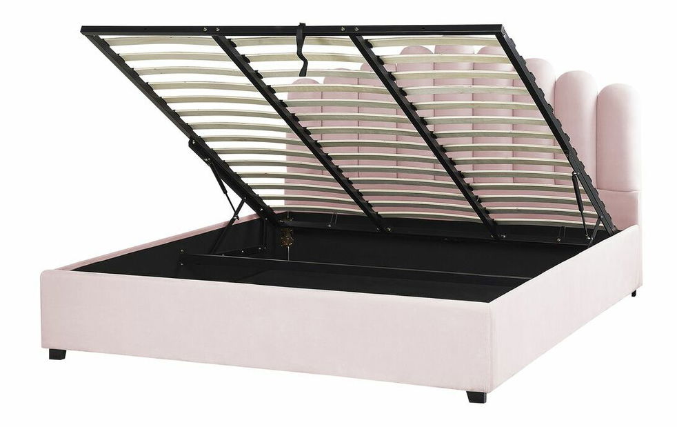 Manželská postel 180 cm Valhala (růžová) (s roštem a úložným prostorem)