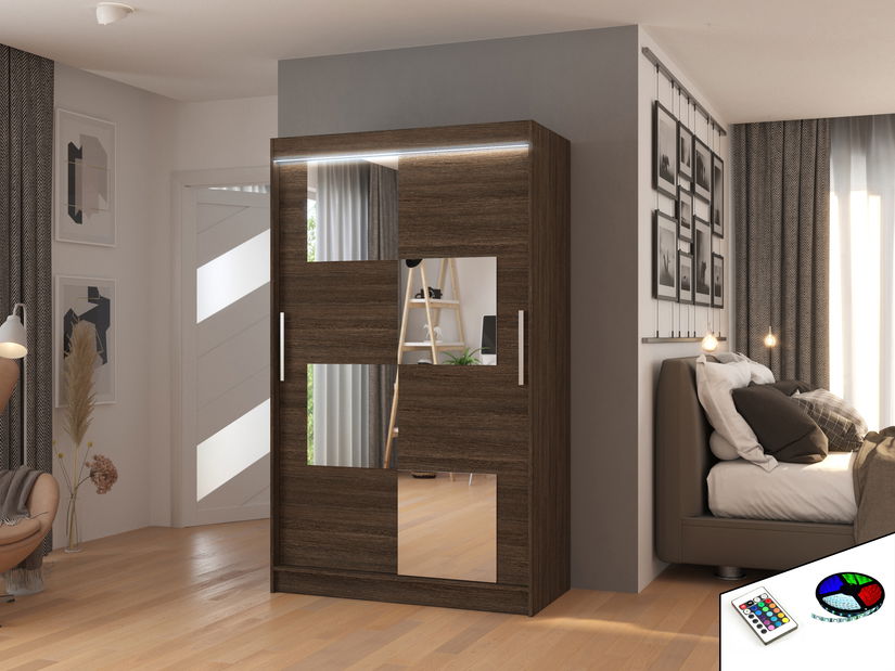 Šatní skříň Lagneo (choco) (s led osvětlením) (se zrcadlem)