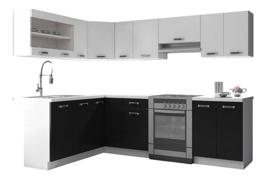 Rohová kuchyně Oran 250 + 170 cm (bílá + černá)