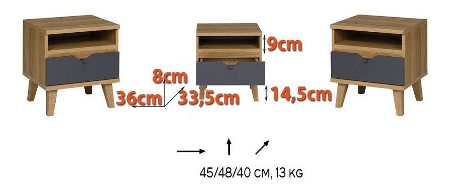 Noční stolek Mimone NS (dub zlatý + grafit)