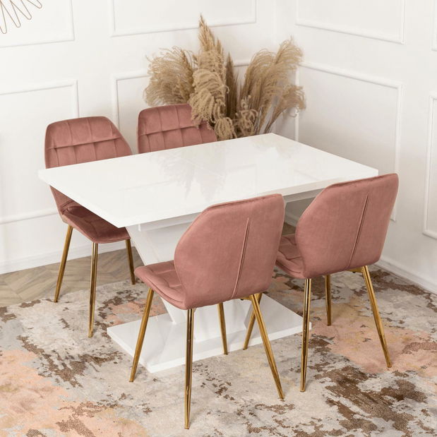 Rozkládací jídelní stůl Comentado (lesk bílý) (pro 4-6 osob)