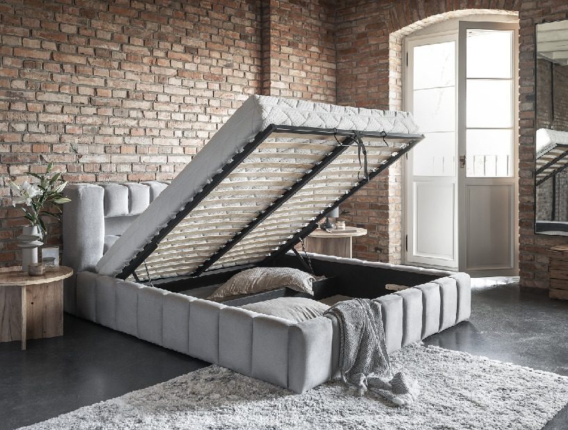 Manželská postel 180 cm Luxa (antracit) (s roštem, úl. prostorem a LED)