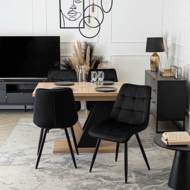 Jídelní set Chiapas (dub artisan + černá) (pro 4 osoby)