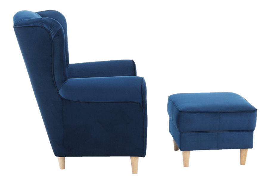 Křeslo ušák s taburetem Aevo (modrá)