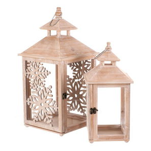 Lucerna dřevěná 2 ks Sněhové vločky (přírodní)