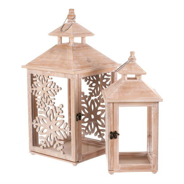 Lucerna dřevěná 2 ks Sněhové vločky (přírodní)