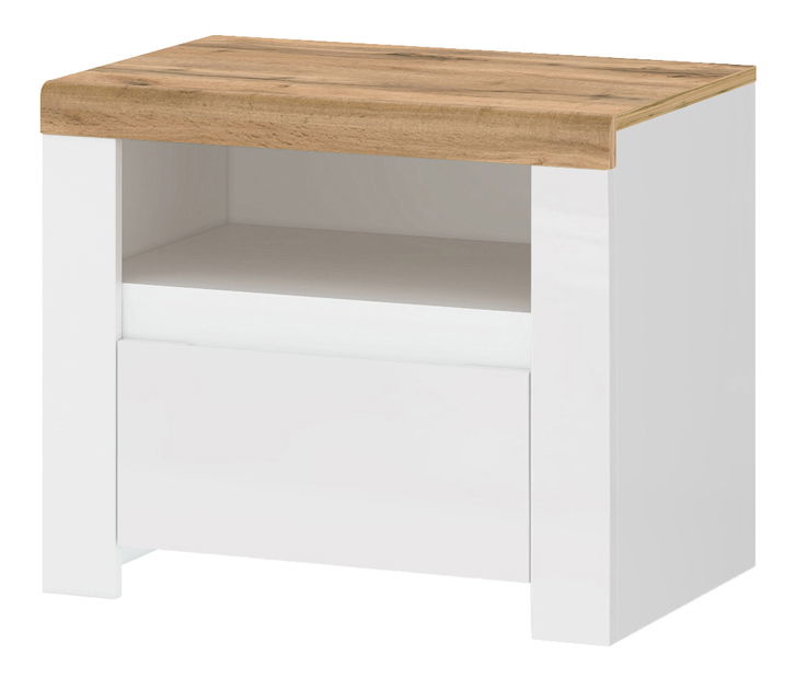 Noční stolek Vina (bílá lesklá + dub wotan)