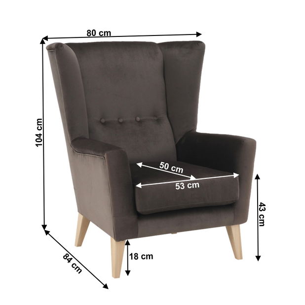 Křeslo ušák Royse Paros 04 (šedohnědá taupe + buk)