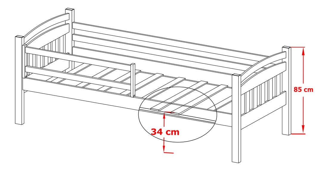 Dětská postel 90 cm Susy (s roštem a úl. prostorem) (borovice)