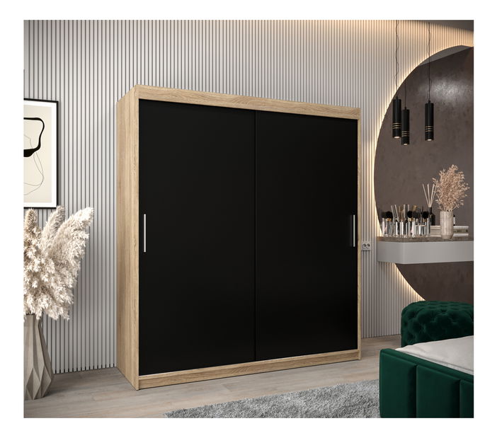Šatní skříň 180 cm Toki (Dub sonoma + Černá matná)