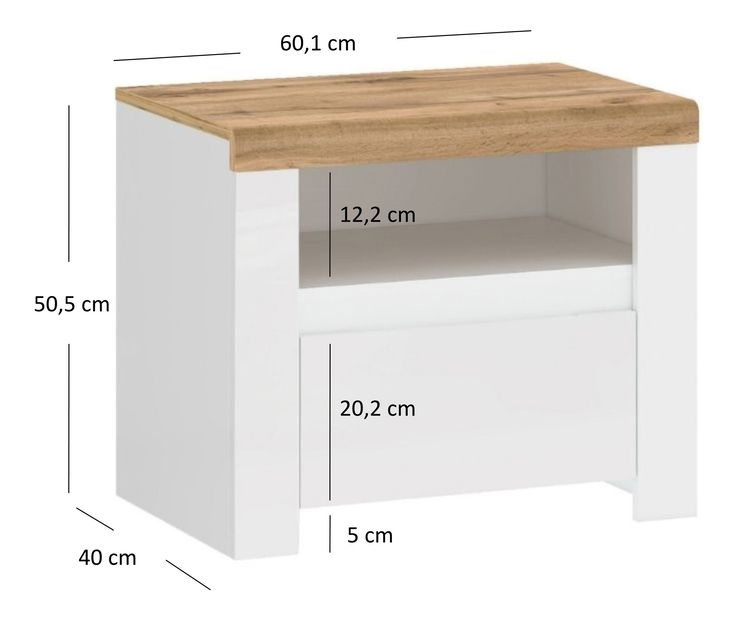 Noční stolek Vina (bílá lesklá + dub wotan)