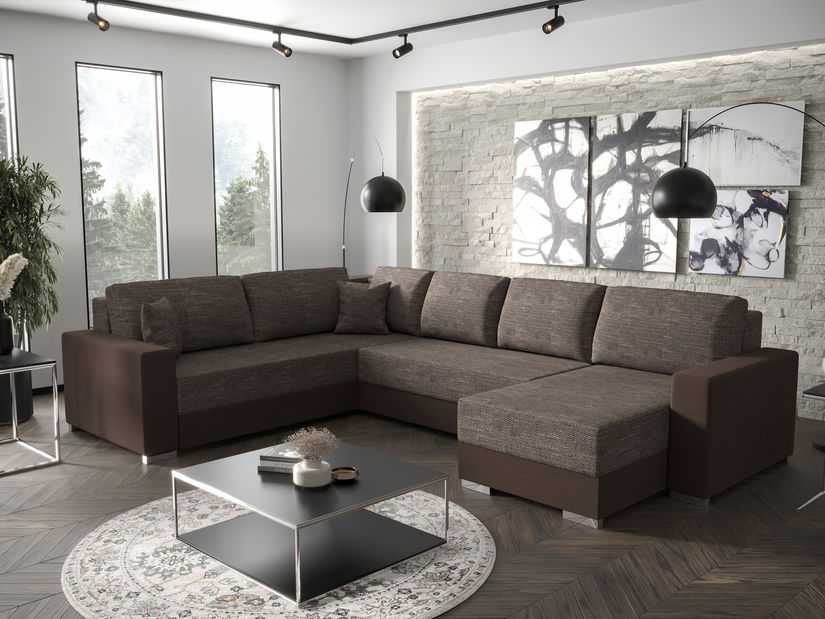 Rohová sedačka ve tvaru U- Pearle 3 (tmavě šedá + černá) (L)