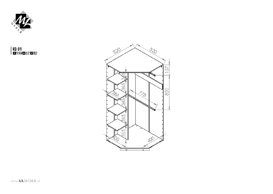 Rohová šatní skříň Korte 01 (mořská)