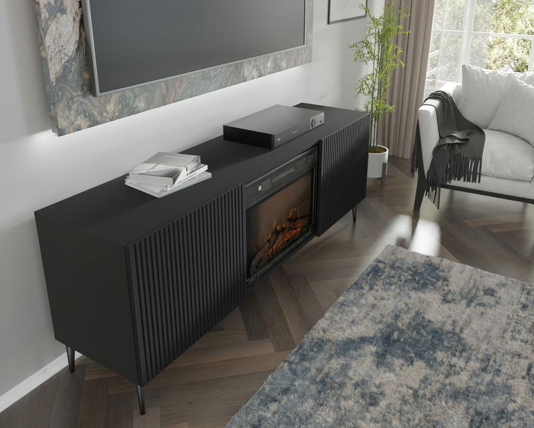 TV skříňka/stolek s elektrickým krbem FPB 2D 170 C Rowanna (černá)
