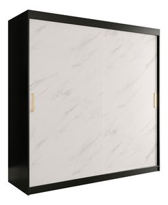 Šatní skříň 200 cm Marbelo T (matná černá + bílý mramor)